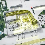 SSI SCHAEFER otomatik depo konseptinin üstten perspektif görünümü