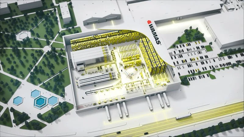 SSI SCHAEFER otomatik depo konseptinin üstten perspektif görünümü